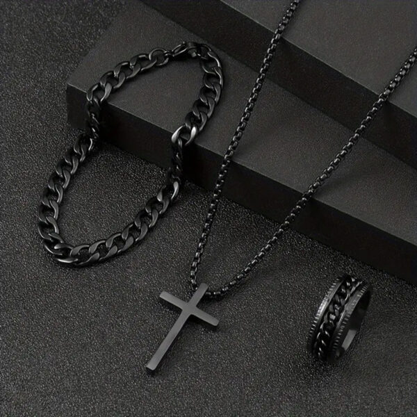 Men's Cross Necklace & Bracelet Set - Image 10
