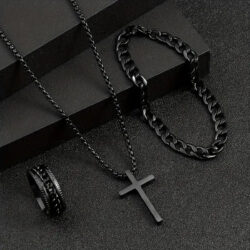 Men's Cross Necklace & Bracelet Set