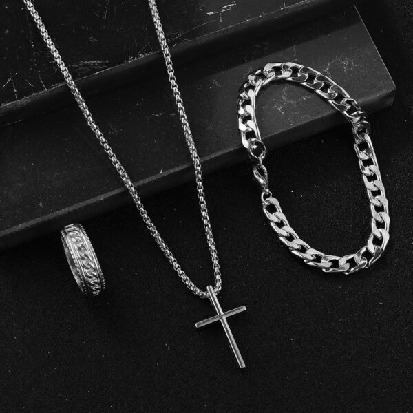 Men's Cross Necklace & Bracelet Set - Image 7