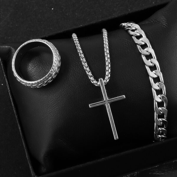 Men's Cross Necklace & Bracelet Set - Image 6
