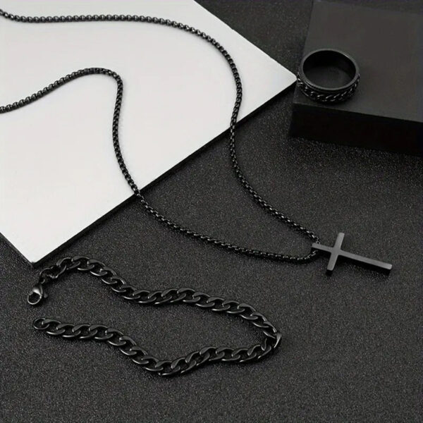 Men's Cross Necklace & Bracelet Set - Image 2
