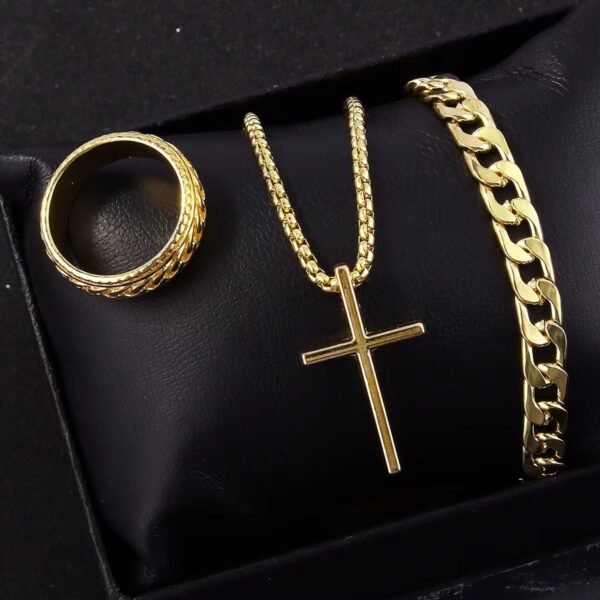 Men's Cross Necklace & Bracelet Set - Image 8