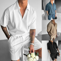 Men’s Zipper Polo & Shorts Set