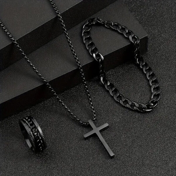 Men's Cross Necklace & Bracelet Set - Image 4