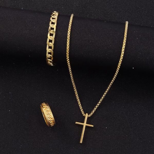 Men's Cross Necklace & Bracelet Set - Image 9