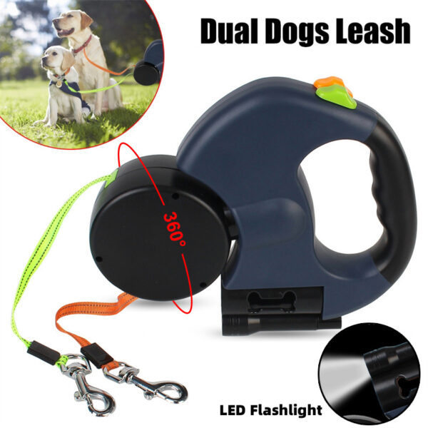 Retractable Dual Dog Leash with Lights